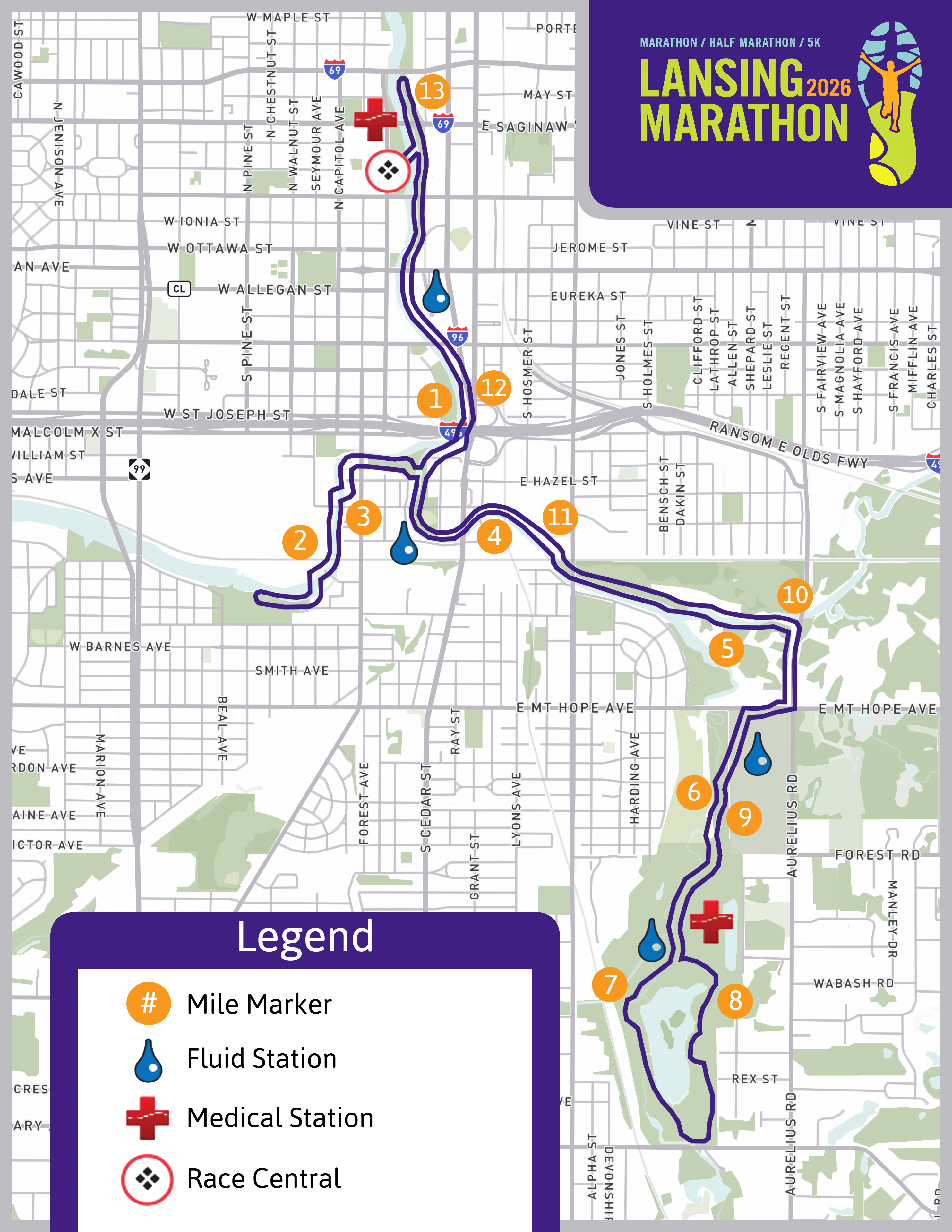 2026 Lansing Marathon Course Map